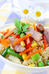 Pasta with meat and vegetables