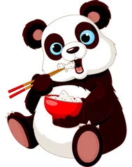 Cercles muraux Ours Panda mangeant du riz
