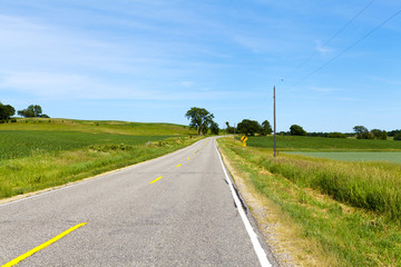 American Country Road With Blue Sky