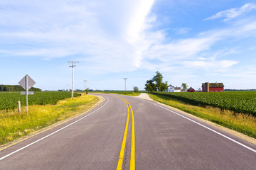 American Country Road With Blue Sky
