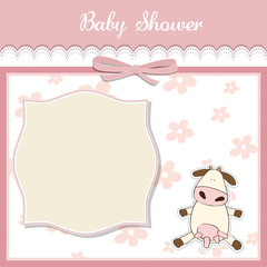 Fototapeta premium new baby girl announcement card with cow