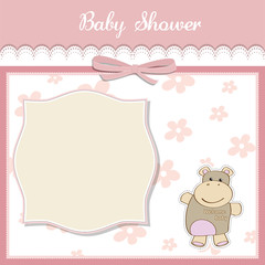 new baby girl announcement card with hippo
