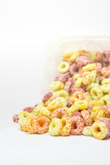 Cereal loops closeup on white background