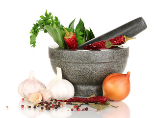 Set of ingredients and spice for cooking isolated on white
