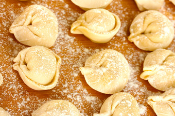 Raw Dumplings on cutting board close-up