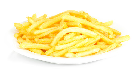 Potatoes fries in the plate isolated on white