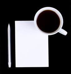 Obraz na płótnie Canvas Blank notes on a desk with cup of coffee