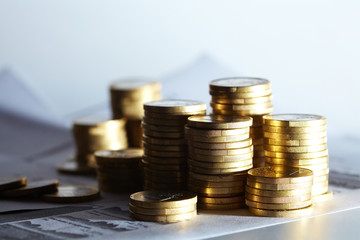 Business diagram on financial report with coins