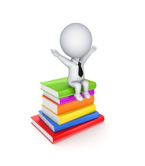 3d small person sitting on colorful books.