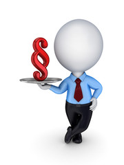 3d small person with a paragraph symbol on a dish.