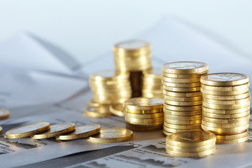 Business diagram on financial report with coins