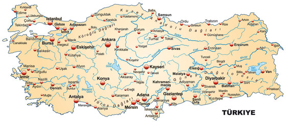 Inselkarte der Türkei mit Hauptstädten
