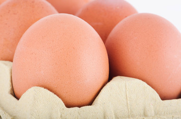 The eggs in the carton closeup