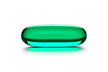 Green pill, capsule isolated on white background
