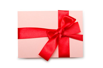 Envelope with colourful ribbon on white
