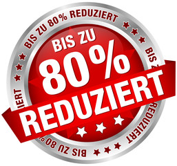 Button Banner "Bis zu 80% reduziert" rot/silber