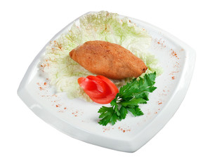 Chicken cutlets with parsley on white plate