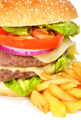 Menú de hamburguesa con patatas.