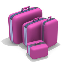 Pink suitcases on white
