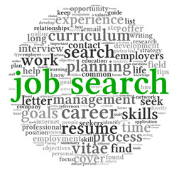 Job search concept in word tag cloud