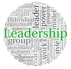 Leadership in word tag cloud on white