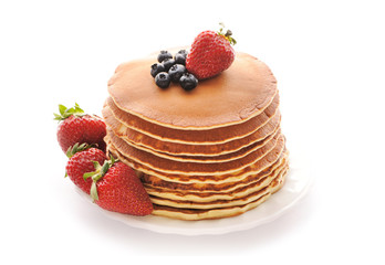 Pancakes with strawberry and blueberries