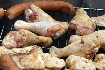 barbecue with delicious grilled meat on grill