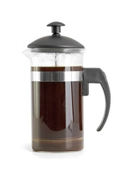 French press coffee maker on white background with reflection - 42792836