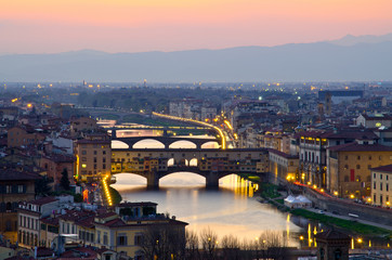 Beautiful sunset over the river Arno in Florence, Italy,