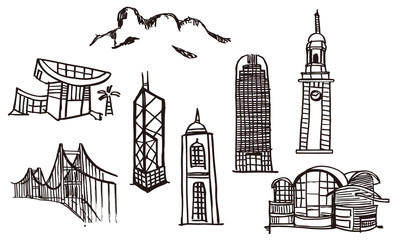 Fototapeta premium Hong Kong landmarks in hand sketch style