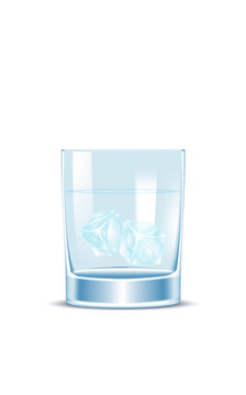 Illustration of the water glass with ice cubes
