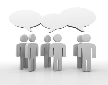 Discussion, blank speech bubbles, 3d people