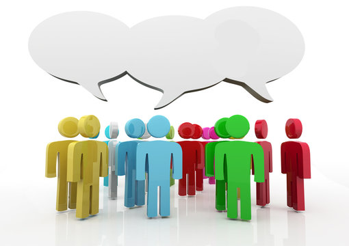 Discussion, blank speech bubbles, 3d people
