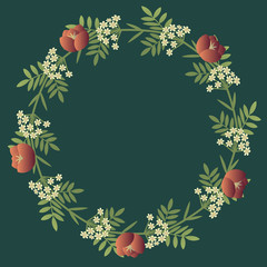Floral decorative wreath with red and white flowers