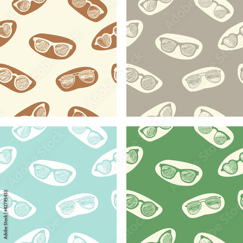 Set of seamless patterns with retro glasses