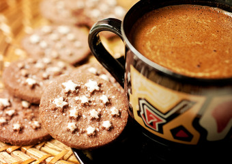 chocolate cookies and a cup of coffee
