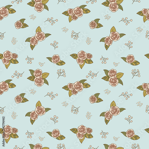 Cute seamless pattern with pink roses