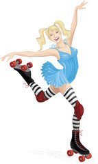 Beautiful smiling girl driving on roller skates