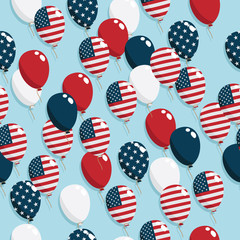 Obraz premium usa stars and stripes flag balloons seamless pattern vector american decoration on blue background tile