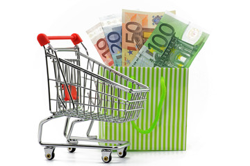 euro in einkaufstasche