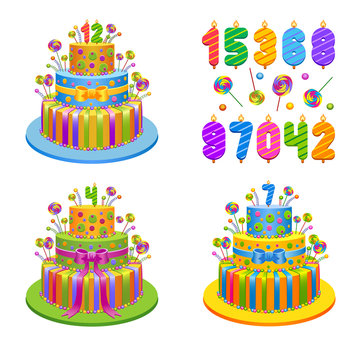 Vector illustration - set of birthday pies with candles