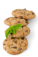 Chocolate cookies with mint leaves