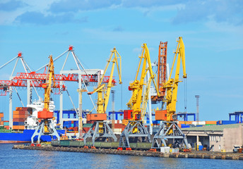 Cargo crane freight traine and coal in port