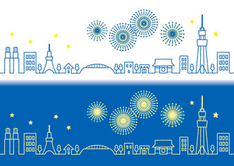 東京ランドマークと花火大会