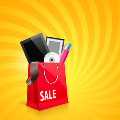 Shopping red bag with, vector