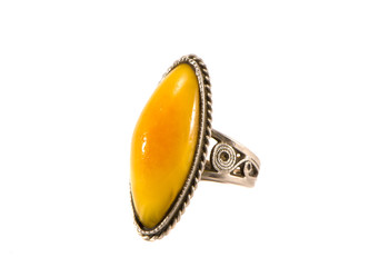Obraz na płótnie Canvas isolated vintage metal ring with amber