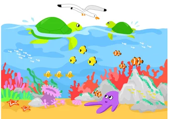 Foto op Plexiglas Schildpadden en zeeleven in het koraalrif, vector © carlafcastagno