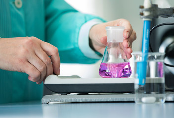 Flask in a pharmacology laboratory