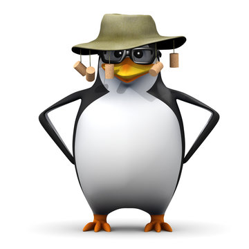 3d Penguin in glasses wears an Australian hat
