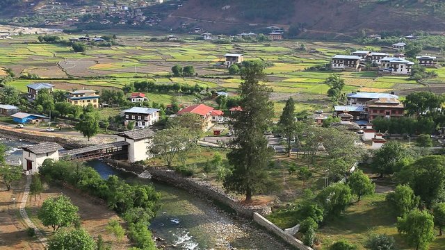 view of the village from rinpung dzong, paro, bhutan